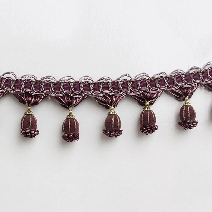 6 Yards / 4 Colors / Garnet Beaded Ball Tassel Fringe Trim