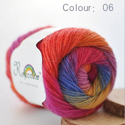 100% Wool Yarn Rainbow Color for Hand Knitting Crochet