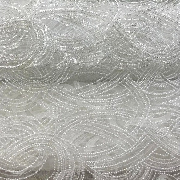 5 YARDS / 2 COLORS / Melinosia Swirly Sequin Beaded Embroidery Tulle Mesh Lace Dress Fabric