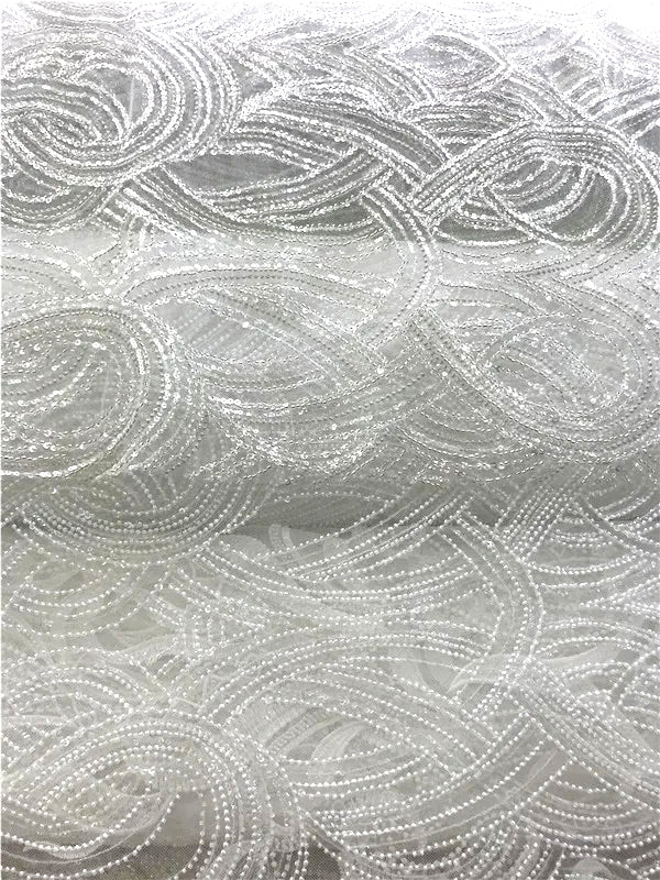 5 YARDS / 2 COLORS / Melinosia Swirly Sequin Beaded Embroidery Tulle Mesh Lace Dress Fabric