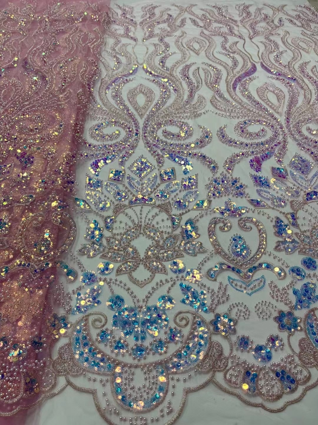 5 YARDS / 13 COLORS / Isaac Sequin Beaded Embroidery Glitter Mesh Sparkly Lace Wedding Party Dress Fabric