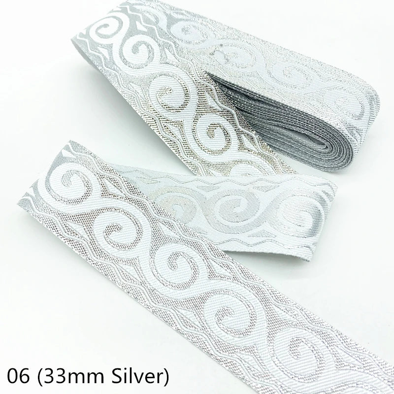 7 Yards / Gold Silver Ethnic Embroidery Lace Ribbon