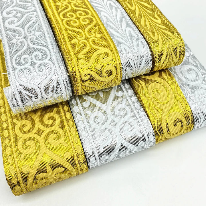 7 Yards / Gold Silver Ethnic Embroidery Lace Ribbon