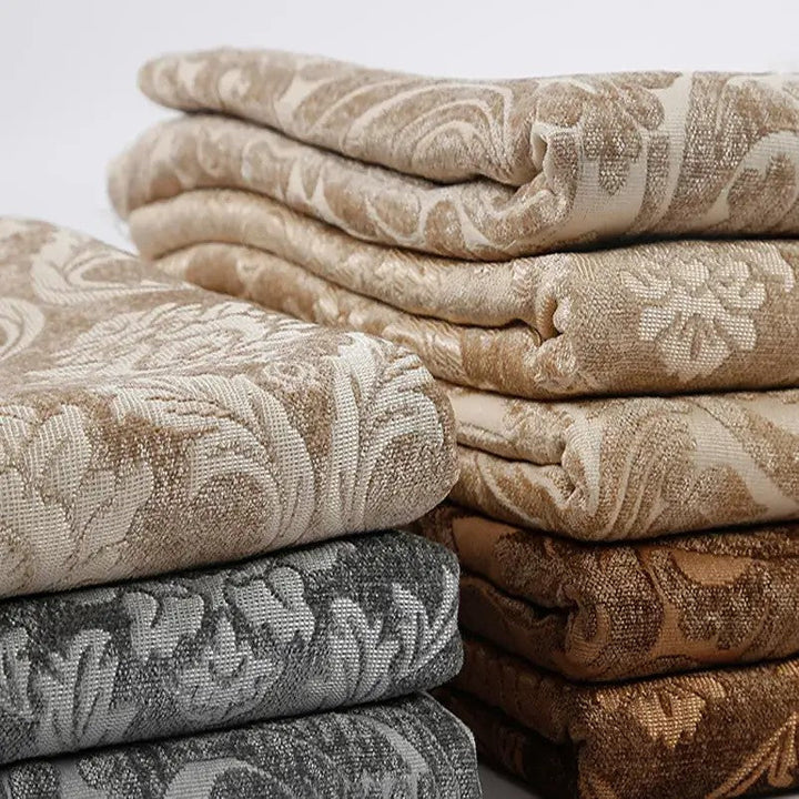 Solace Coffee Two Tone Large Damask Flower Chenille Fabric