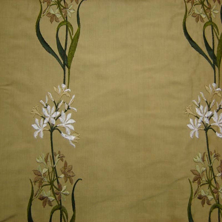 Nolvane Floral Embroidered Silk Fabric in Brass