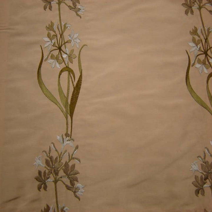 Nolvane Floral Embroidered Silk Fabric in Cafe