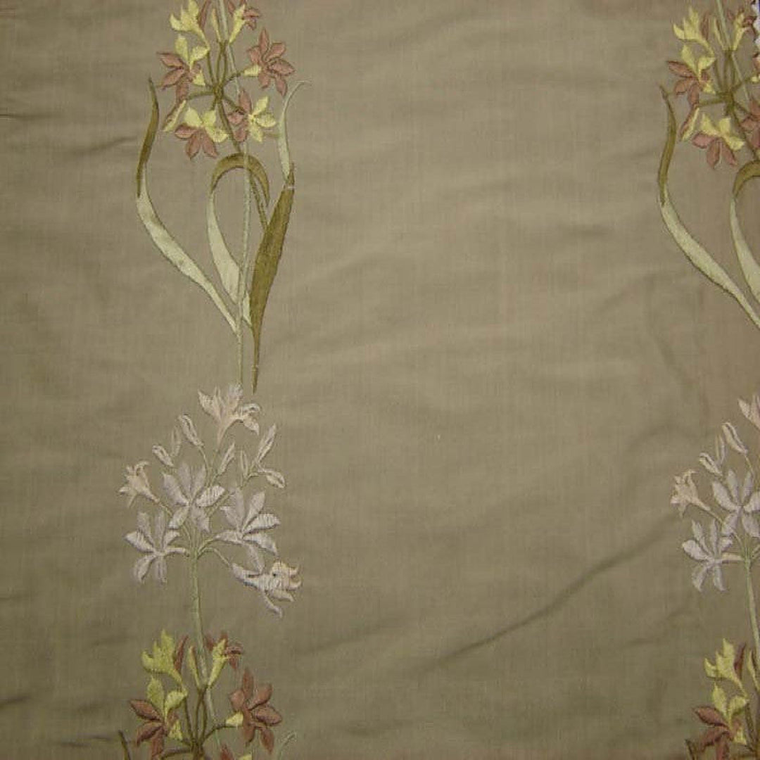 Nolvane Floral Embroidered Silk Fabric in Fawn