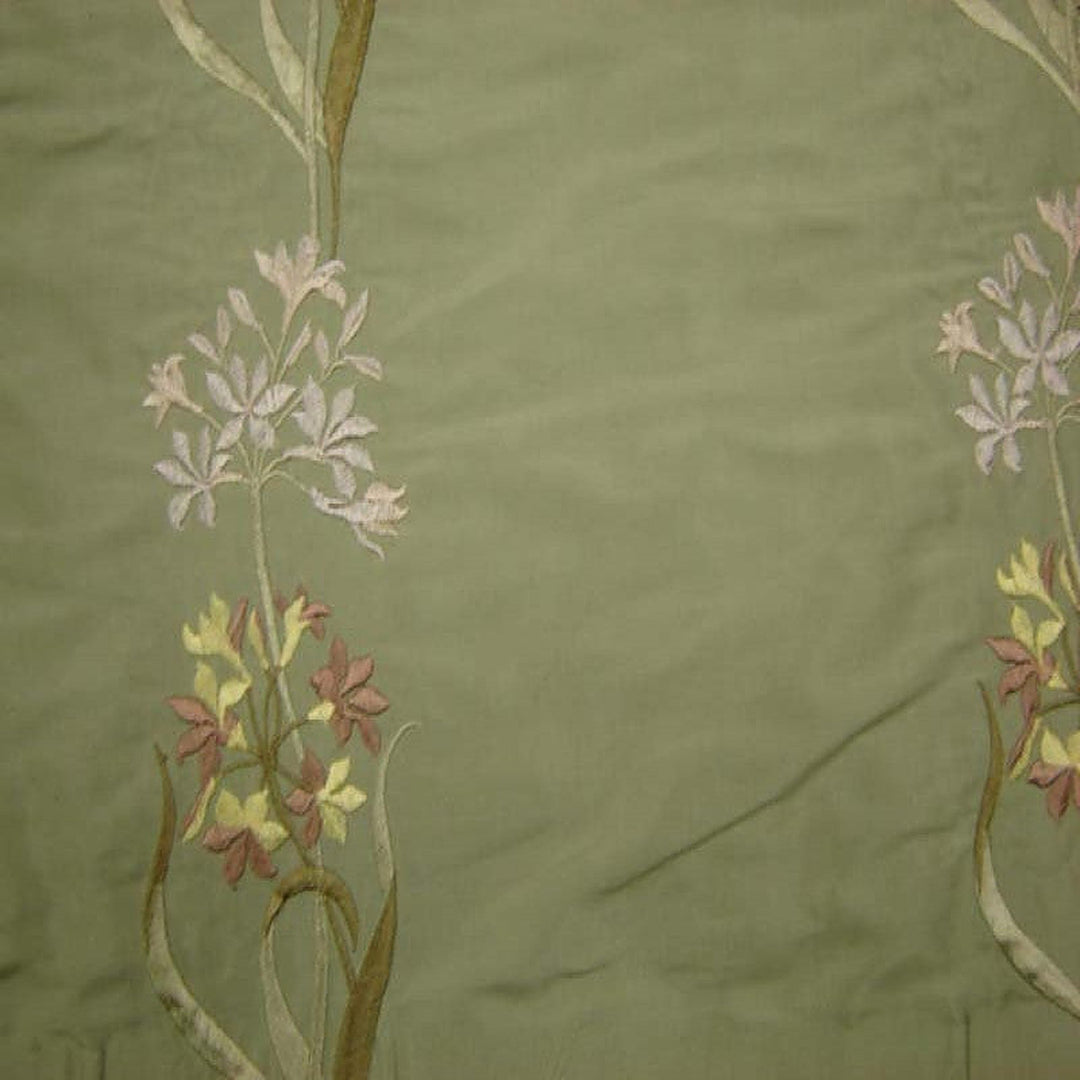 Nolvane Floral Embroidered Silk Fabric in Sage