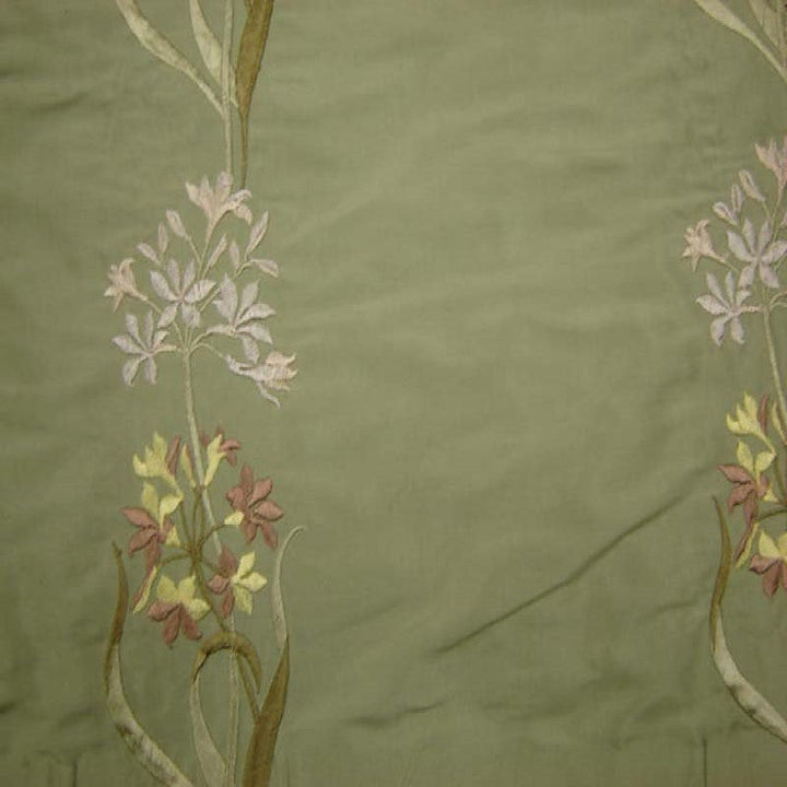 Nolvane Floral Embroidered Silk Fabric in Sage