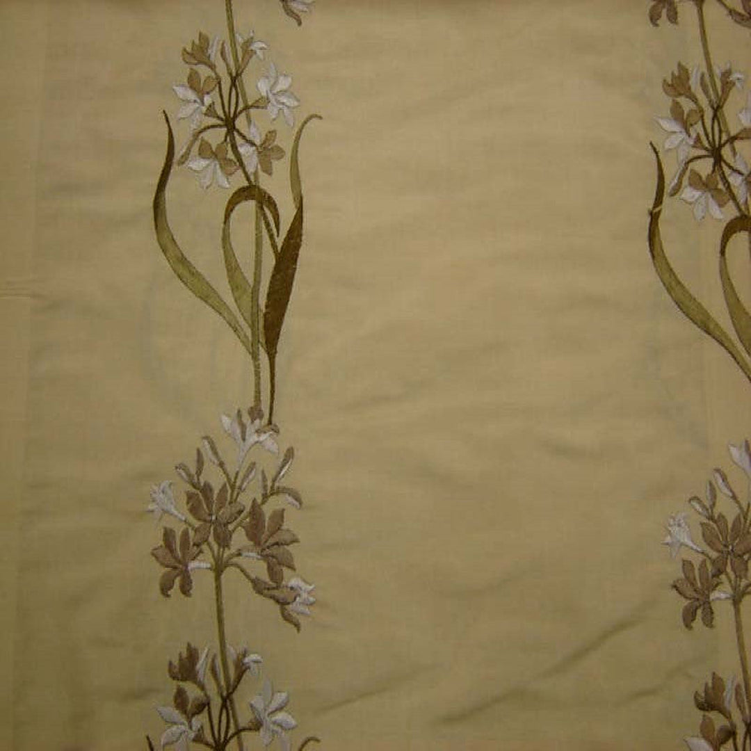 Nolvane Floral Embroidered Silk Fabric in Taupe