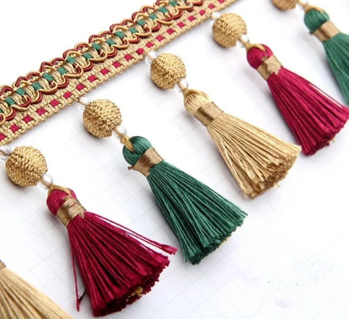 11 Yards / 7 Colors / TIAGO Beaded Ball Tassel Fringe Trim