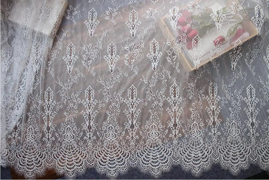 3 YARDS / 2 Colors / Elvaris Embroidered Eyelash Lace