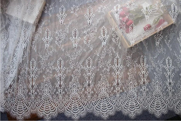 3 YARDS / 2 Colors / Elvaris Embroidered Eyelash Lace