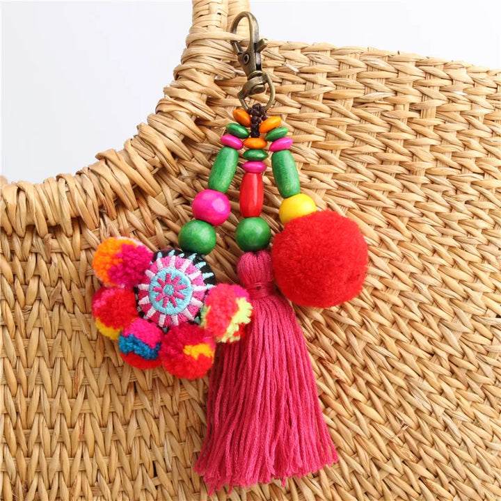 Norelle Flower Wooden Beads With Pompom Tassel
