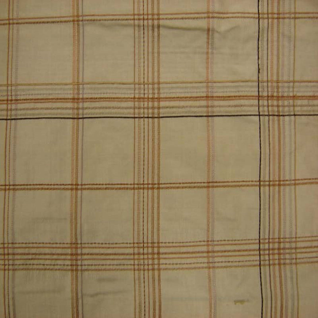 Oravelle Multi-Colored Stripe Plaid Silk Fabric in Biscuit