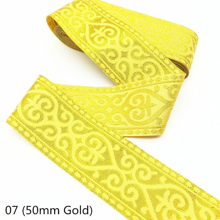 7 Yards / Gold Silver Ethnic Embroidery Lace Ribbon