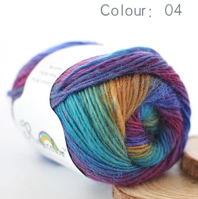 100% Wool Yarn Rainbow Color for Hand Knitting Crochet