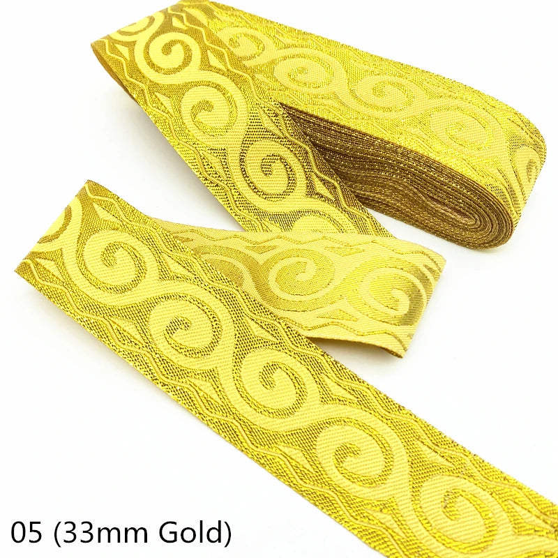 7 Yards / Gold Silver Ethnic Embroidery Lace Ribbon