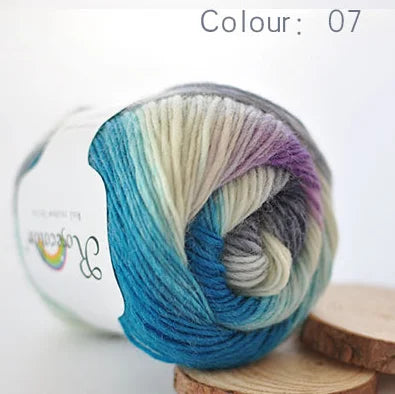100% Wool Yarn Rainbow Color for Hand Knitting Crochet