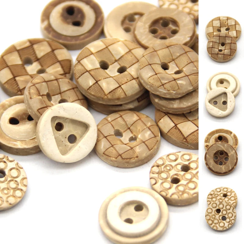 Casiex 30pcs Mixed Flower Carved Wooden Button - 30 PC