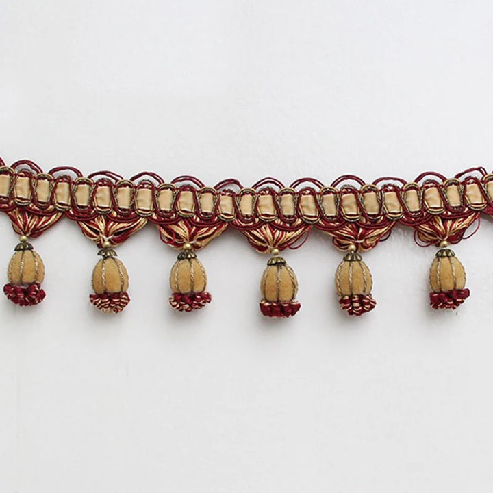 6 Yards / 4 Colors / Garnet Beaded Ball Tassel Fringe Trim