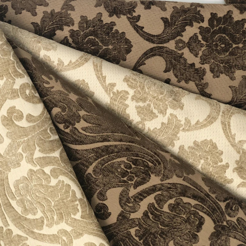 Solace Gray Contrasting Large Damask Flower Chenille Fabric – Classic ...