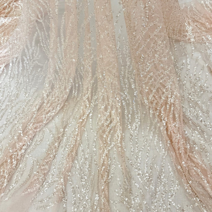 5 YARDS / BALTAZAR Peach Pink Sequin Beaded Embroidery Glitter Mesh Dress Lace Fabric