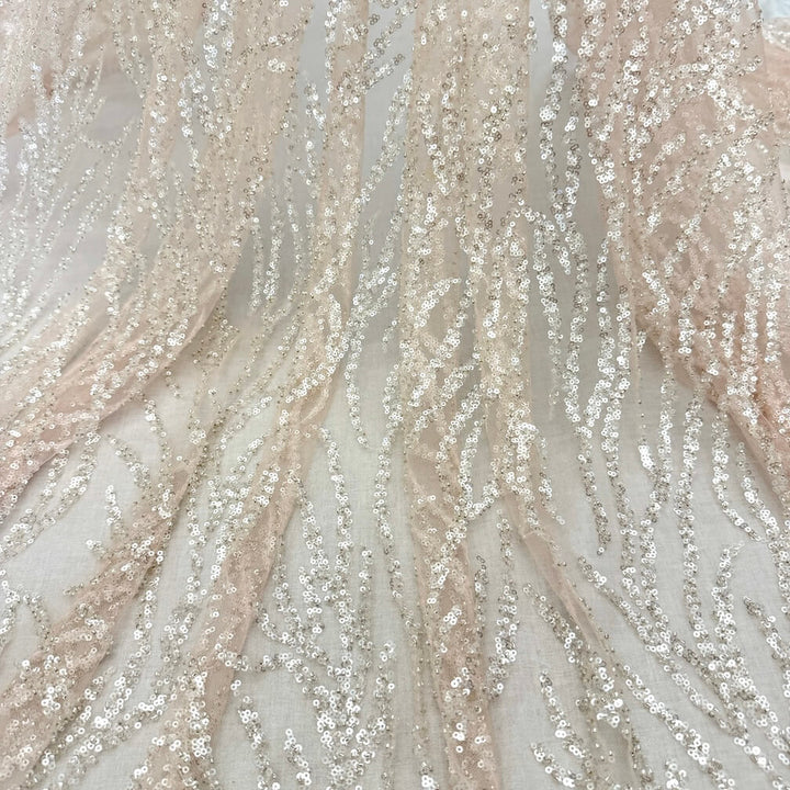 5 YARDS / BALTAZAR Peach Pink Sequin Beaded Embroidery Glitter Mesh Dress Lace Fabric