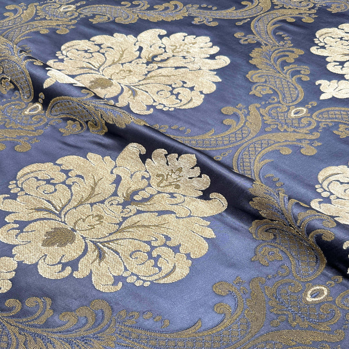 Labelle Damask Brocade Jacquard Dark Blue Fabric