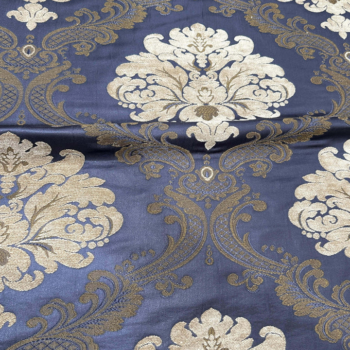 Labelle Damask Brocade Jacquard Dark Blue Fabric