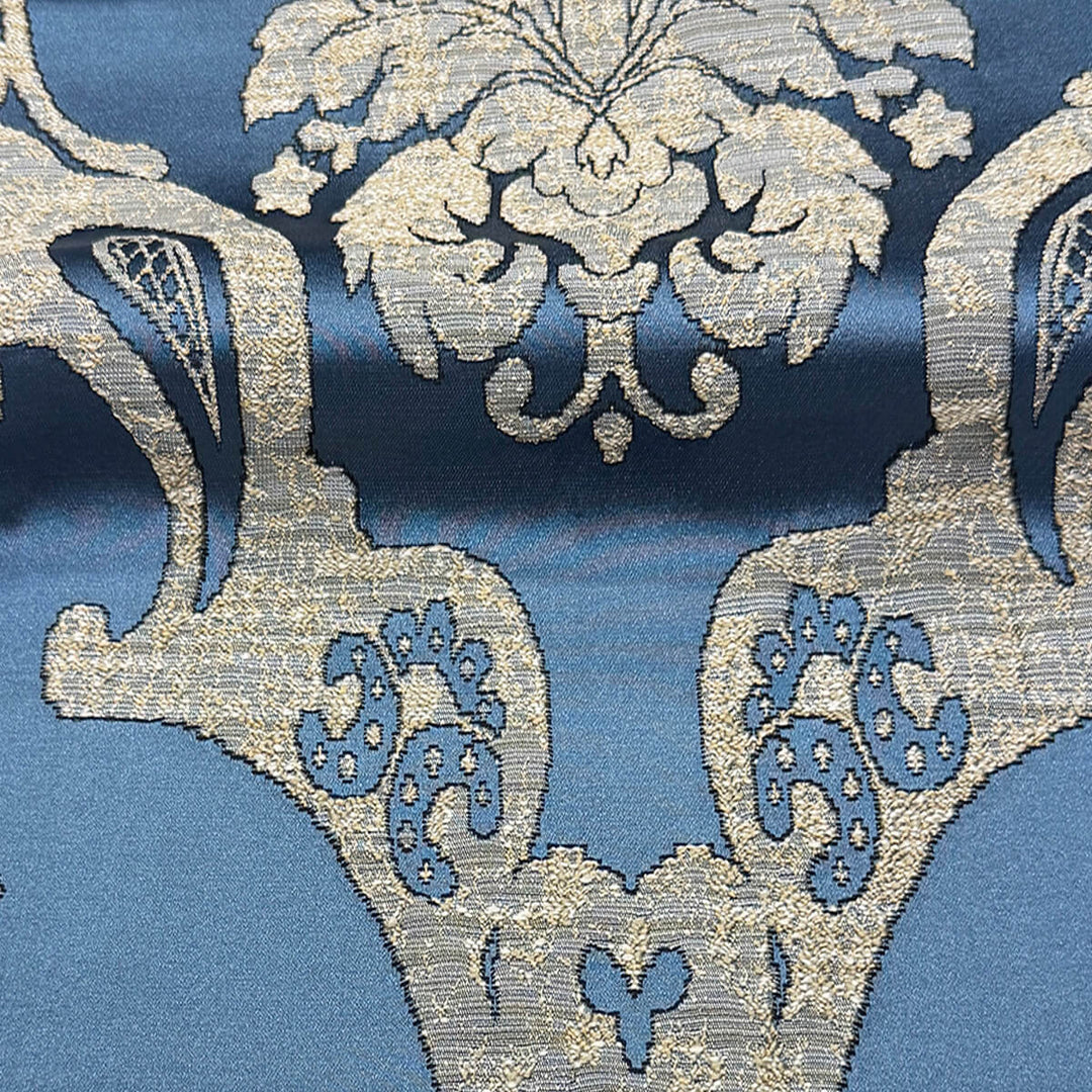 Veloria Ocean Blue Damask Faux Silk Fabric