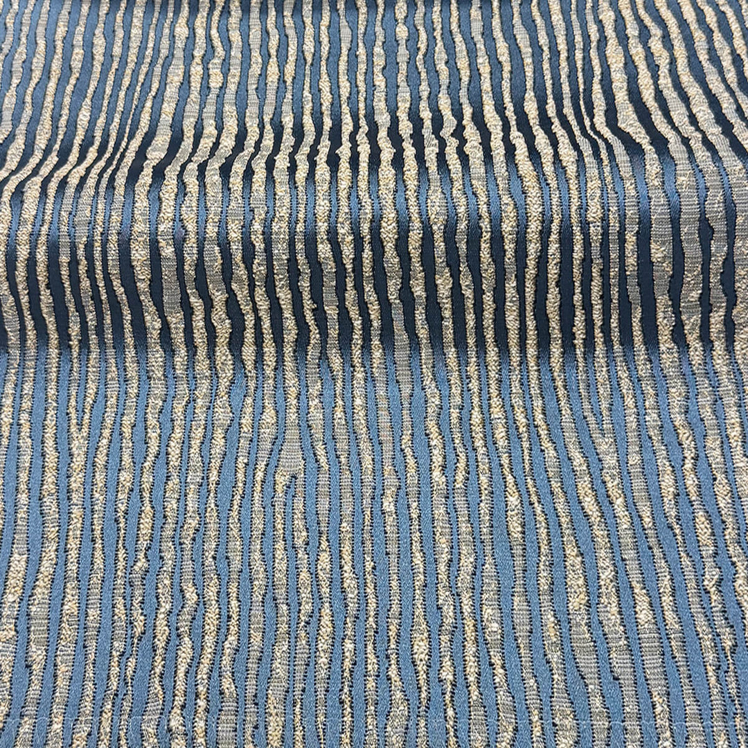 Arvenza Ocean Blue Abstract Lines Faux Silk Fabric