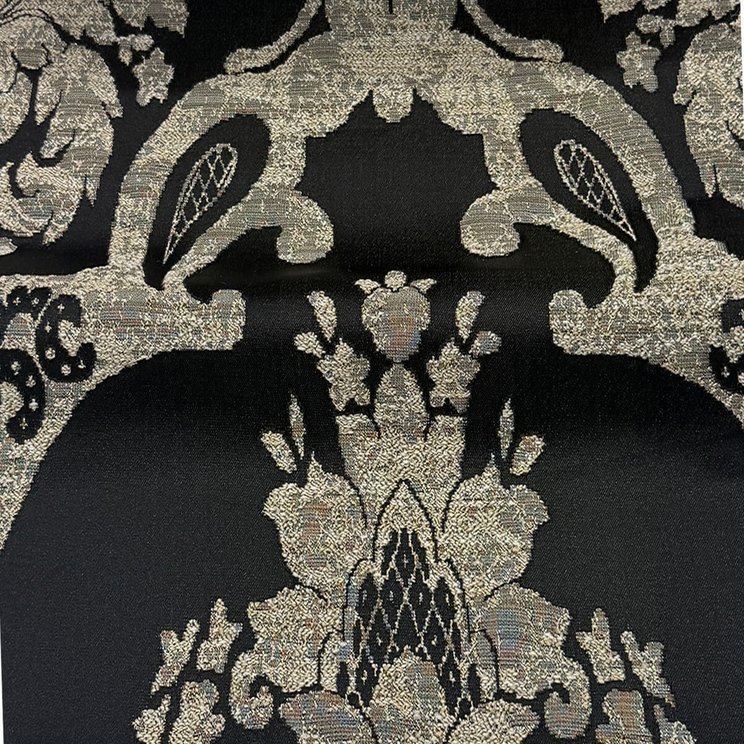 Veloria Black Damask Faux Silk Fabric