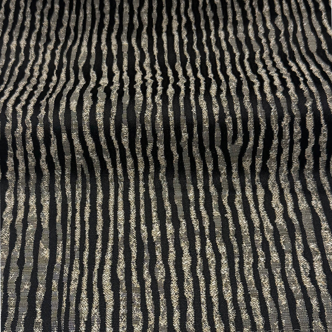 Arvenza Black Abstract Lines Faux Silk Fabric