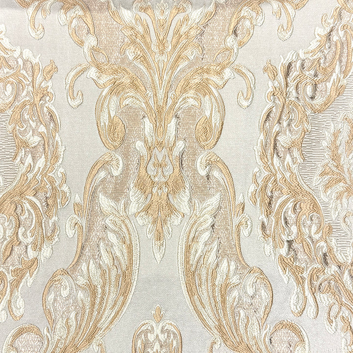 Eldenburg Silver Ivory Textured Damask Jacquard Brocade Fabric