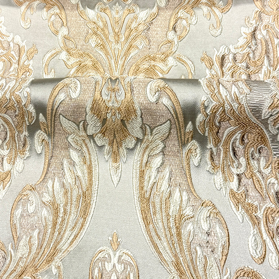 Eldenburg Silver Ivory Textured Damask Jacquard Brocade Fabric