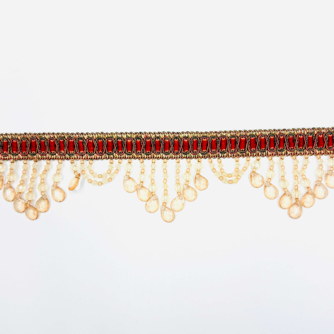 MADELAINE Crimson Red Gold 4" Beaded Tassel Fringe Trim