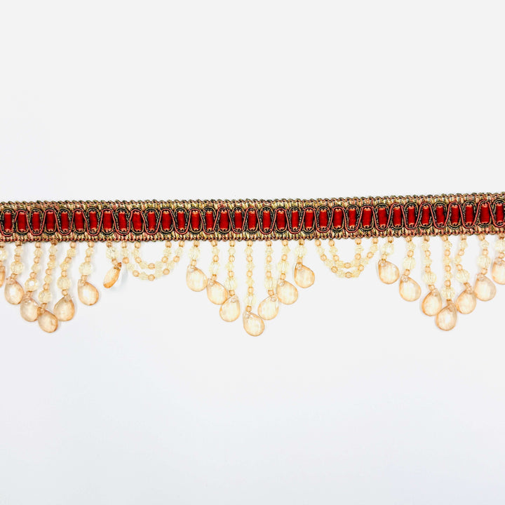 MADELAINE Crimson Red Gold 4" Beaded Tassel Fringe Trim
