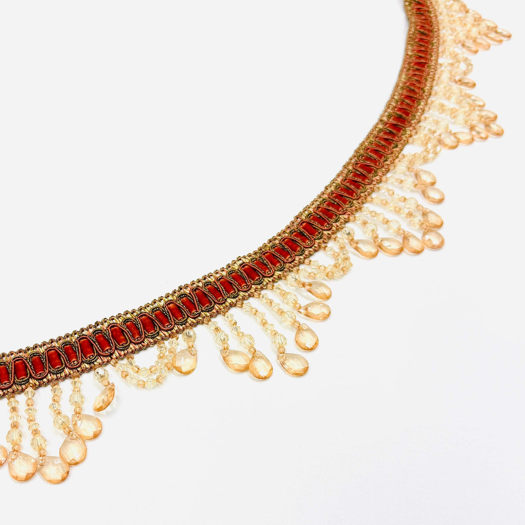 MADELAINE Crimson Red Gold 4" Beaded Tassel Fringe Trim