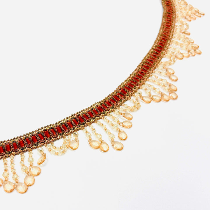 MADELAINE Crimson Red Gold 4" Beaded Tassel Fringe Trim