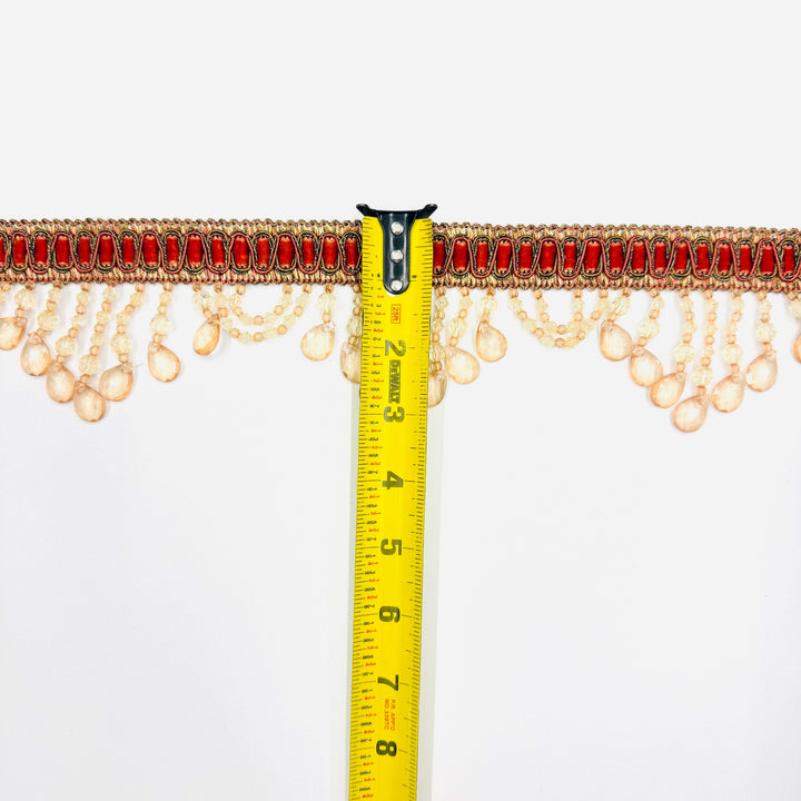 MADELAINE Crimson Red Gold 4" Beaded Tassel Fringe Trim
