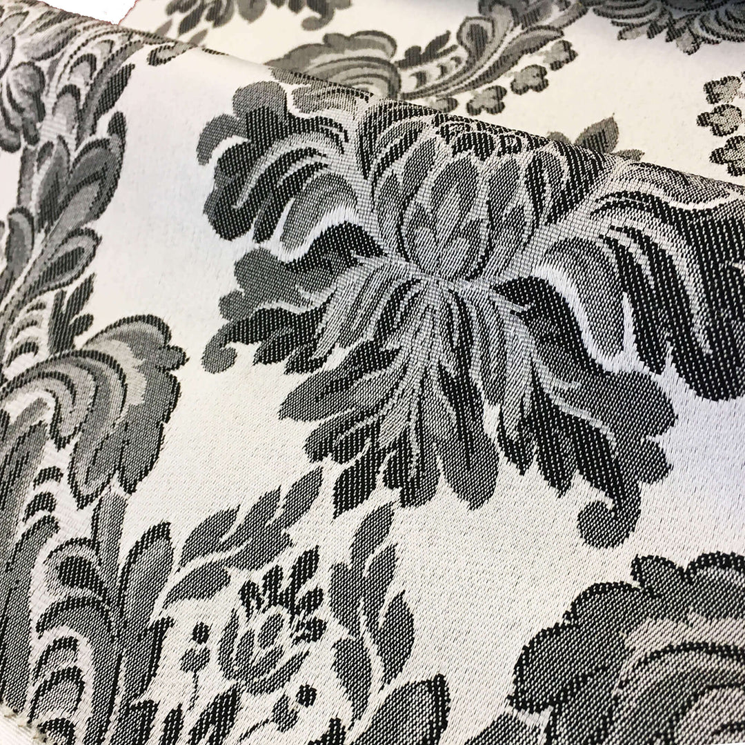 TENOR Dark Gray Beige Large Damask Jacquard Fabric