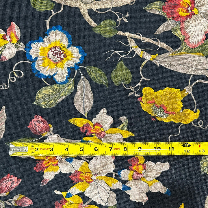 3 COLORS / Linen Floral Multicolor Fabric with Bonded Quilting Batting Back Side