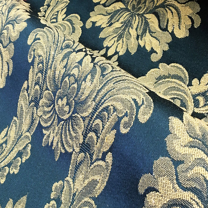TENOR Blue Gold Large Damask Jacquard Fabric