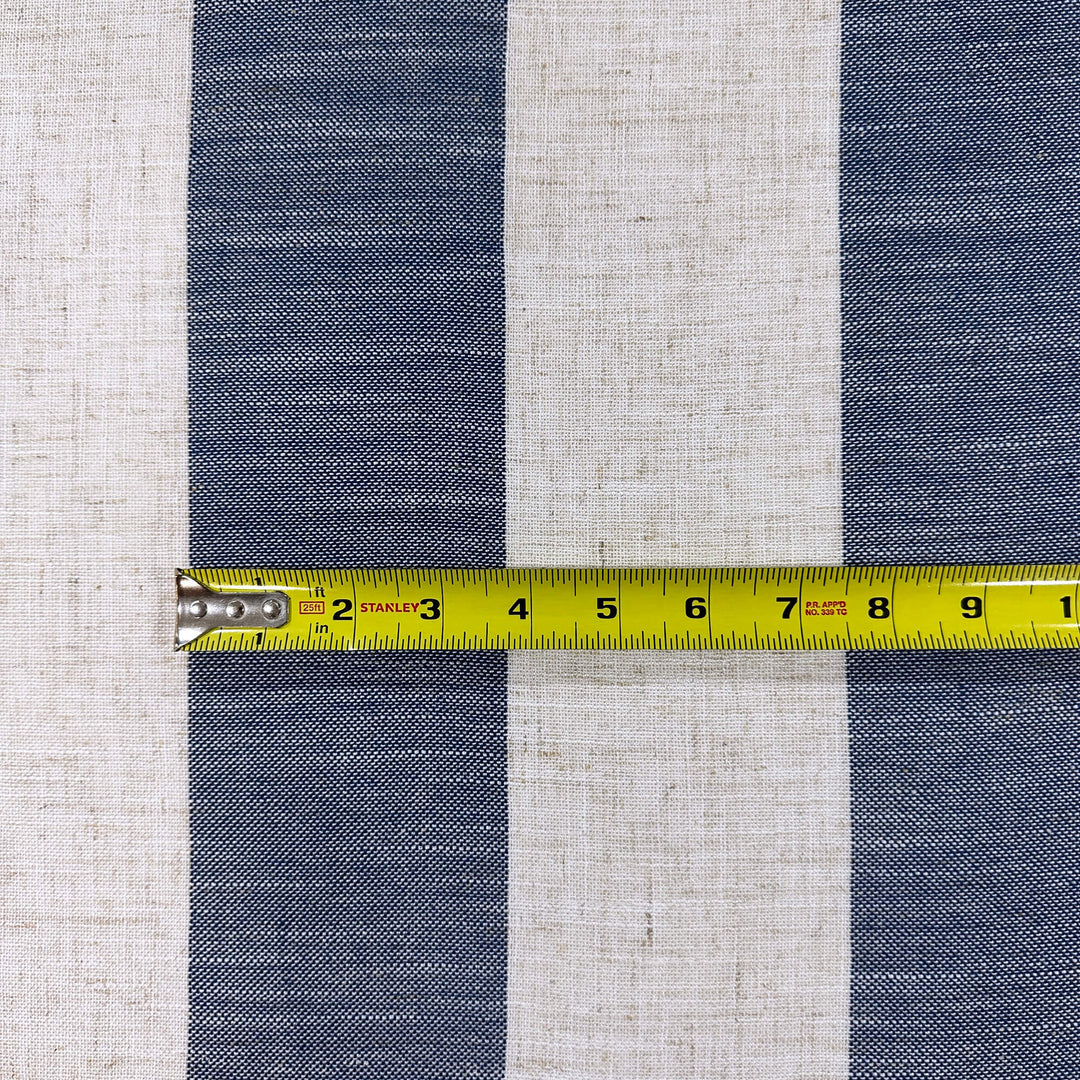 118" WIDE Winchester Blue Beige Stripe Poly Linen Fabric