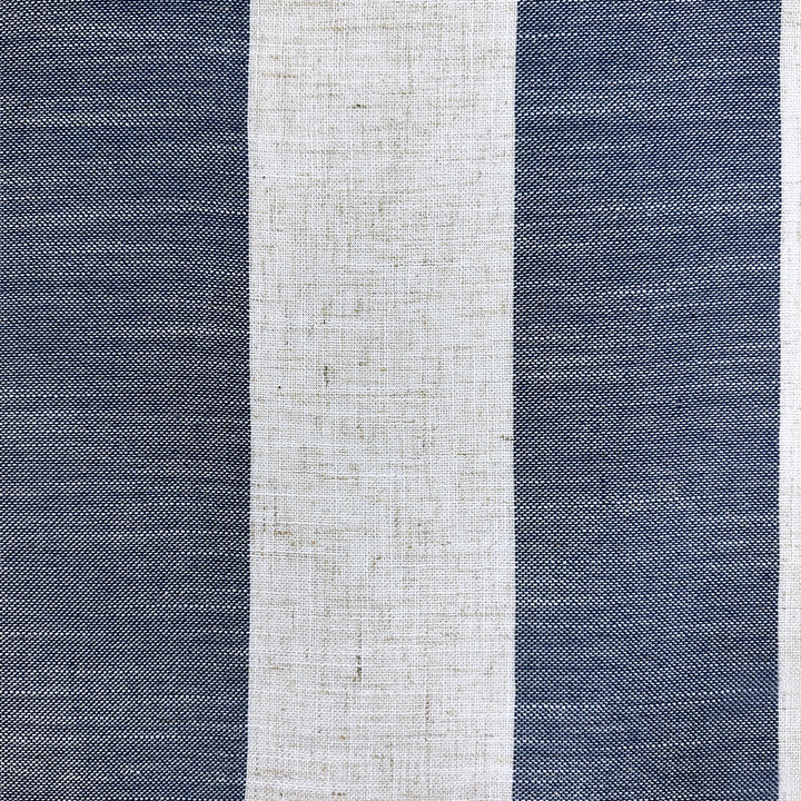 118" WIDE Winchester Blue Beige Stripe Poly Linen Fabric