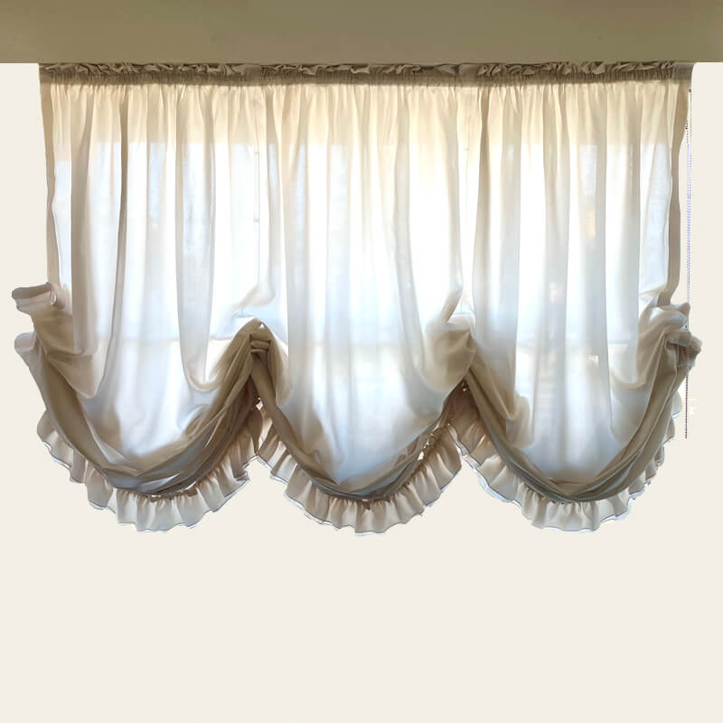 Sheer Ruffled Austrian Roman Shade Wallcovering / Custom Made Window Treatment Door Blinds