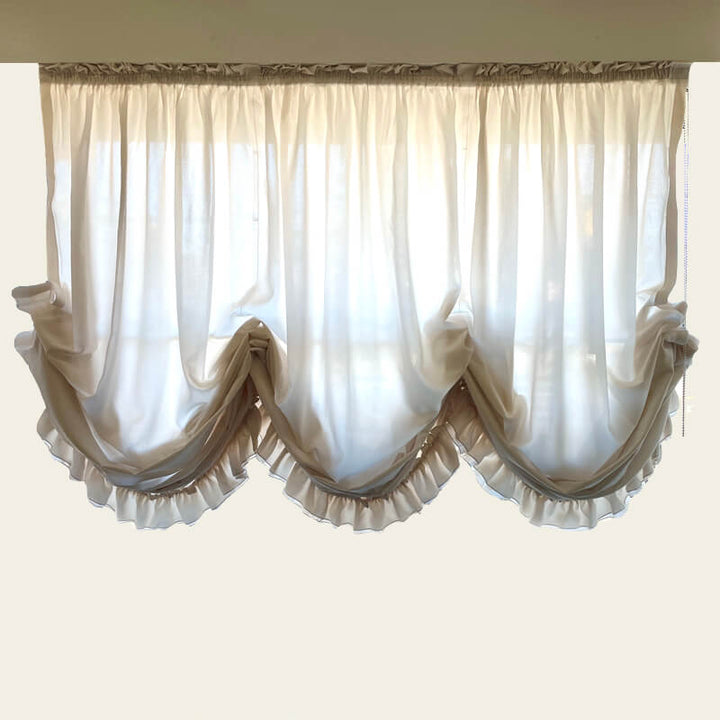 Sheer Ruffled Austrian Roman Shade Wallcovering / Custom Made Window Treatment Door Blinds