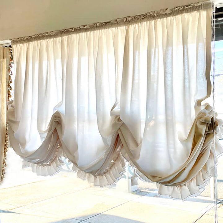 Sheer Ruffled Austrian Roman Shade Wallcovering / Custom Made Window Treatment Door Blinds