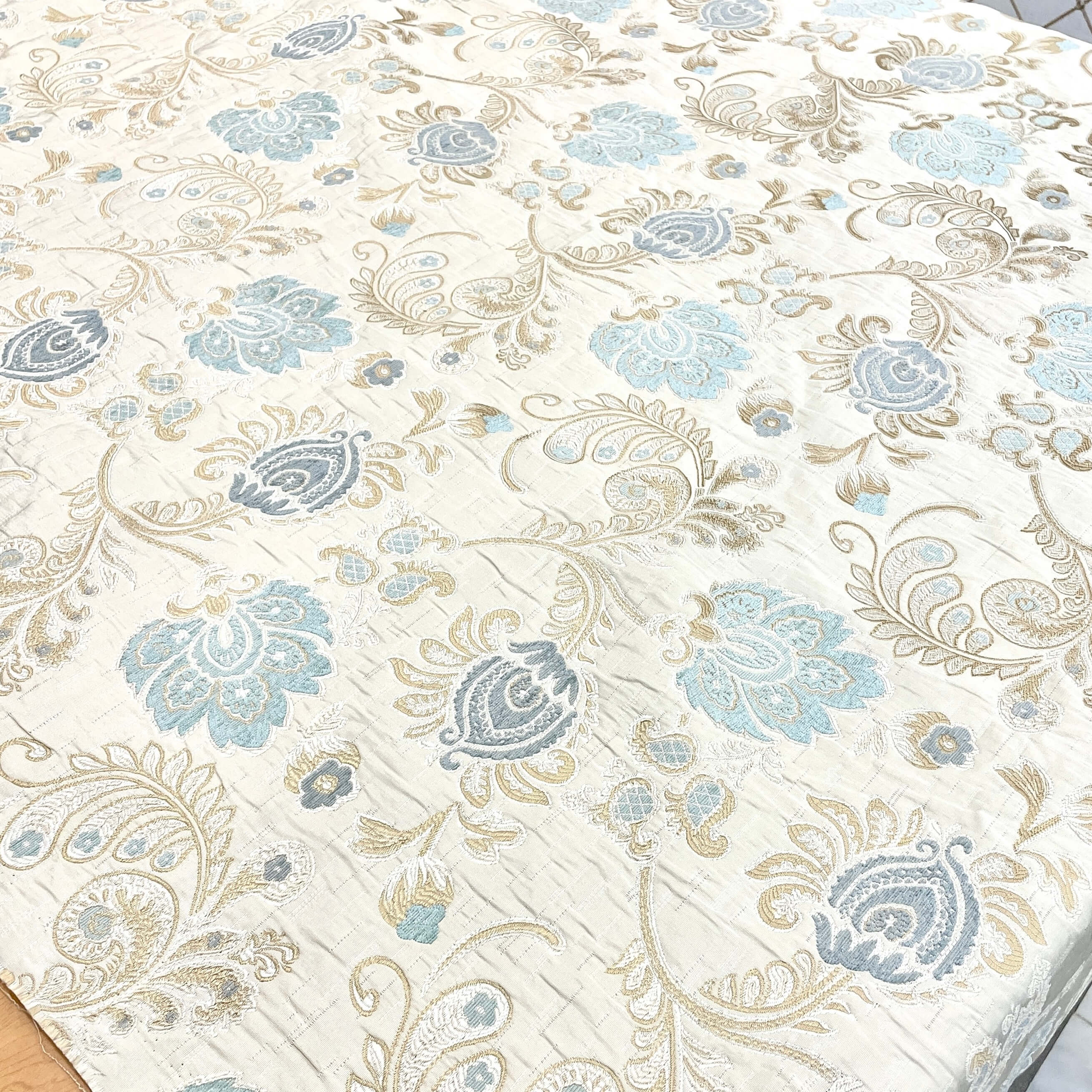 Floral Paisley Chenille Jacquard Light Blue Cream Fabric – Classic